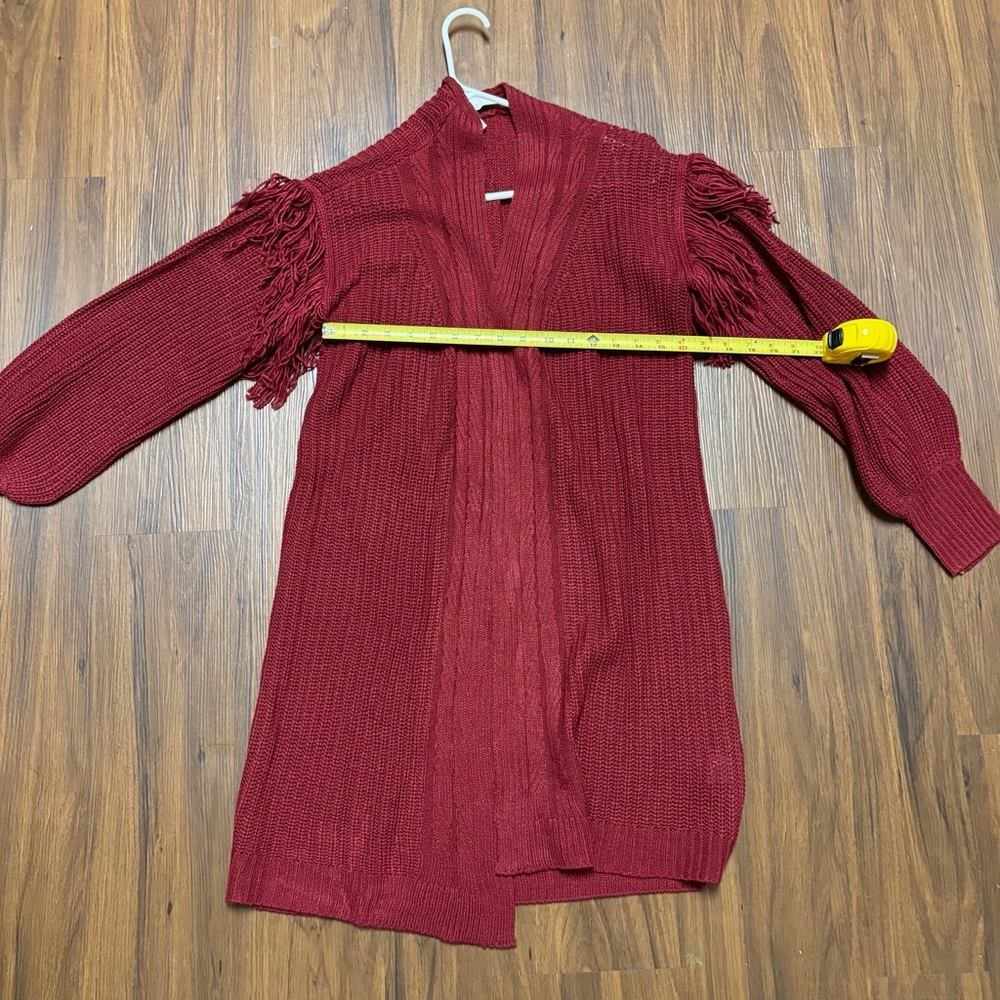 Time and Tru Burgundy Fringe Cardigan - Picture 4 of 8